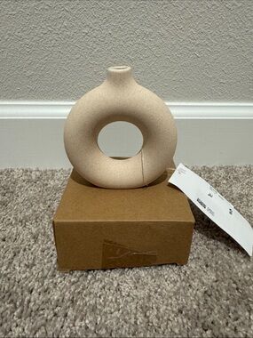 H&M Beige Donut Ceramic Vase - Neutral Sculptural Accent